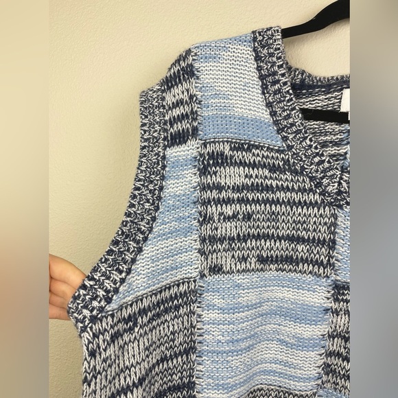 OBEY Women's XL Mira Sweater Vest V-Neck Wool Blend Color Block Blue Knit Twee - Picture 5 of 16